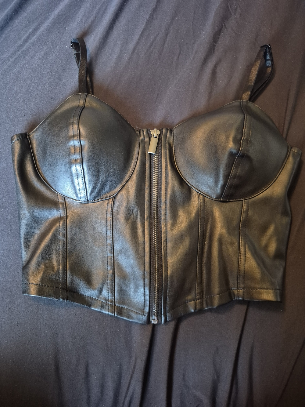 No Boundaries Black Faux Leather Zip-Front Bustier Top